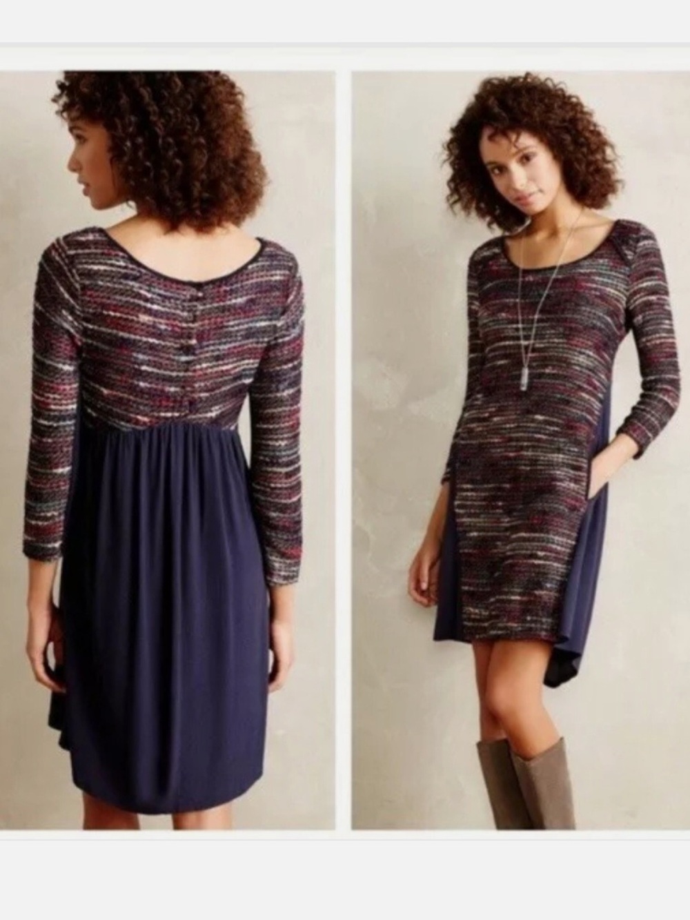 Anthropologie Maeve multicolored knit 3/4 sleeve mini dress